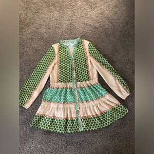 SHEIN Green and Cream Patterned Midi Dress